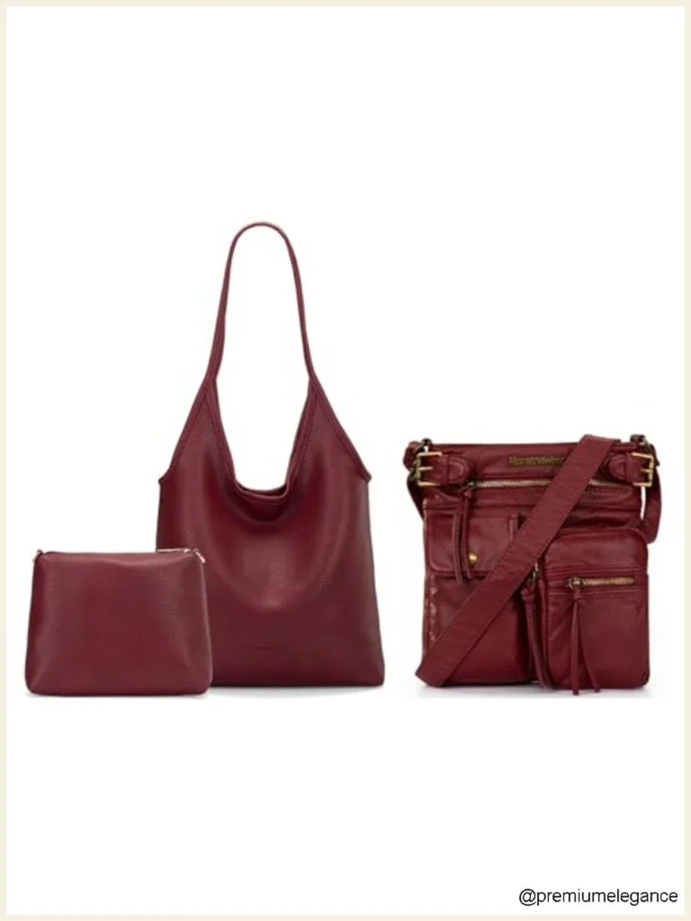 Vegan Leather Hobo Bag with Crossbody Strap Zipper Closure